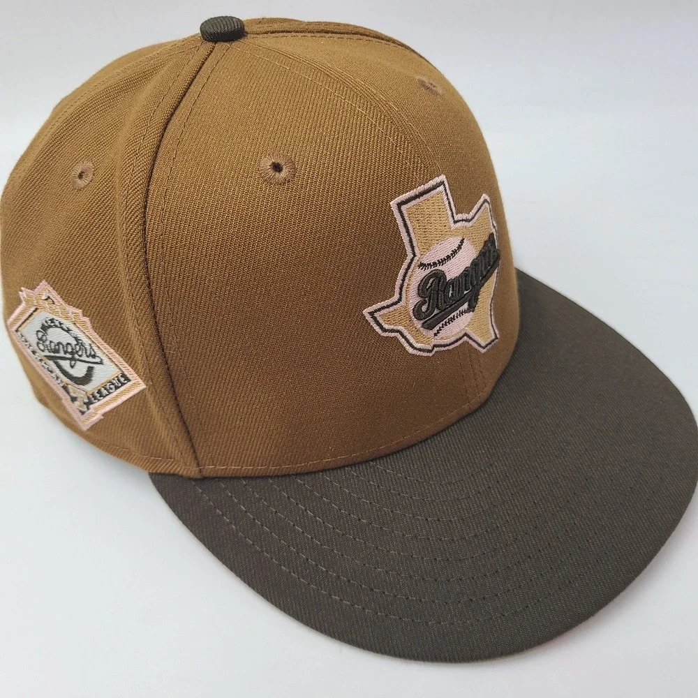 Texas Rangers Hat Fitted 7 3/4 New Era 59Fifty Brown Pink American League Patch